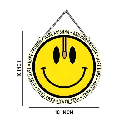 Hare Krishna Hare Rama Mantra With Smiley Face Wall Hanging Decoration for Home Entrance, Pooja Room, and Office Meditation Spaces Decor Positive Vibes Spiritual Art